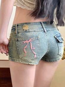 Women Denim Shorts - Blue - View 2