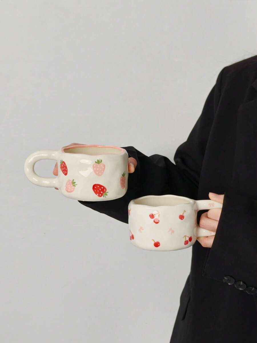 1 buah Cangkir Kopi Keramik Motif Ceri dan Stroberi yang Baru Dilukis, Mug dengan Pola Buah yang Lucu, Cocok untuk Sarapan, Susu, Pasangan, Sempurna sebagai Hadiah Liburan untuk Teman dan Keluarga - MultiWarna - View 1