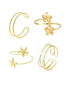 4pcs/Set Women's Upper Arm Cuff Bracelets, Minimalist Style Arm Bands, Adjustable Spiral Arm Rings - A0021T-18 - View 6