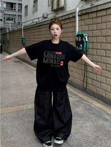 Comfortable T-Shirt, Unique Design, Unisex, Couple Style. Perfect For Casual Wear - 黑色 - 查看 2