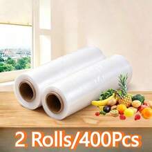 2 Rolls/400Pcs Thick Transparent Disposable Fresh-Keeping Bags, Storage Bags, Suitable For Refrigerators, Refrigeration, Meal Preparation, Camping - Leak Proof And Pressure Resistant, Designed Specifically For Vegetables, Meat, Fruits, And Leftovers - Suitable For Keeping Fresh In Supermarkets And Convenience Stores, Durable Plastic Bags For Convenient Disposable Storage - White - View 14