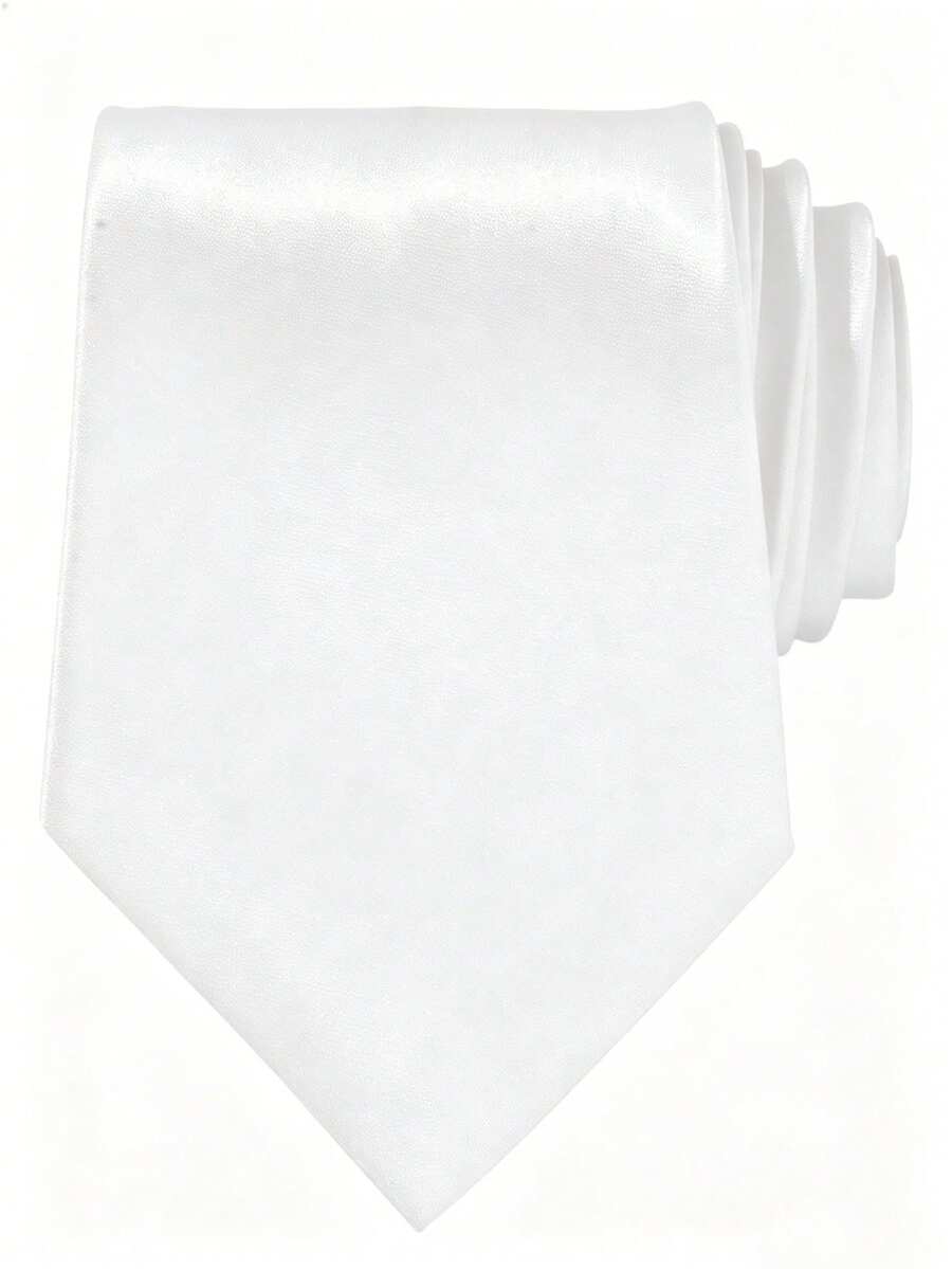 1PC Men's Solid Pink Fine Striped Textured Lightweight Hand-Tied Necktie, Suitable For Wedding, Daily, School, Party, Date - White - View 1