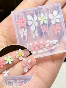 1個 3D壓克力花朵設計迷你矽膠美甲模具，浮雕花卉美甲裝飾模板，凝膠指甲油美甲印章工具，適用於美甲沙龍與居家DIY，適合夏季Y2K美甲設計，美感風格 - 無色 - 查看 2