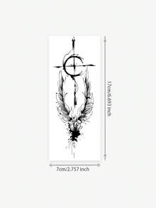 1pc Herbal Dark Style Abstract Cross Feather Ink Wash Pattern Tattoo Sticker, Temporary Tattoo Sticker, Realistic Tattoo Design, Suitable For Travel, Music Festival, Games, Graduation Gifts, Lasts For 7-14 Days - Black - View 6