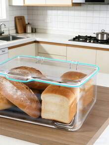 1pc/Transparent PET Flip-Top Airtight Seal Bread Storage Box, Moisture-Proof Dust-Proof Fresh-Keeping, Suitable For Toast, Pastries, Cookies, Bagels, Croissants And Other Baked Goods, Ideal For Kitchen Countertop Display, Meal Prep Storage, Refrigerator Storage, Home Kitchen Storage Utensil - Multicolor - View 5