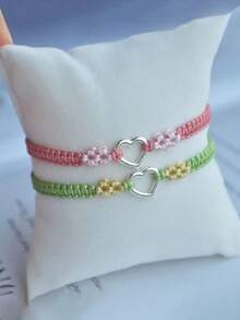 1 pieza Pulsera minimalista trenzada con forma de corazón, adecuada como regalo de pareja - Multicolor - Ver 9