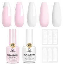 Beetles 2 Colors White Pink French Tip Gel Polish Set, 15ML Soak Off UV LED Gel With Stickers, DIY Salon Manicure Women Gift - 2Pcs 15ml White Pink Gel Nail Polish Set - 查看 8