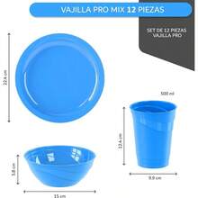Vajilla de Plstico Reutilizable 12 Piezas Resistente Platos, Vasos y Tazones Grado Alimenticio Vajilla para, Hogar, Cocina y Camping Durable, Ligera y Apilable Azul - Azul - Ver 5