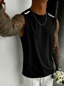 4pcs Men's Solid Color Sports Casual Sleeveless Tank Tops, Mesh Comfortable Fabric, Reflective Stripes Print, Inner Wear Home Outdoor Tops - Multicolor - View 5
