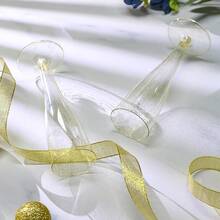 25/50pcs Elegant Reusable Plastic Champagne Flutes - 130ml/4.5oz Gold Glitter Glasses With Stem & Rim, ,Durable & Stylish For Weddings, Parties, Thanksgiving, Christmas, Halloween, New Year Party - trong suốt - Xem 6