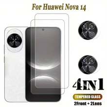 2+2pcs Screen Protector For Huawei MATE80/Mate 80 Pro/Y73/Nova 14/14 PRO, Includes Camera Lens Protector, 9H Hardness Curved Tempered Glass, Anti-Scratch, Anti-Fingerprint, 3D Transparent, Camera Protection - Clear - View 7