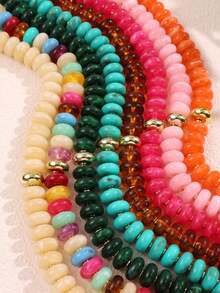 Bohemian Fashion Casual Pink Resin Beaded Necklace, Large Bead Colorful Pearl Beaded Necklace, Thick Bead Charming Jewelry, Suitable For Women's Daily And Summer Vacation - Multicolor - View 8