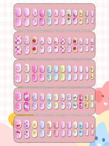 NAIO 120-Piece Pack (5 Styles) Of Children's Press-Type False Nails, Acrylic Material, Full Coverage, Cute Cartoon Rainbow Heart Glossy Press-Type False Nail Set, Short Oval False Nail Set, Comes With 3 Pieces Of Tape And 3 Nail Files. - Multicolor - View 6