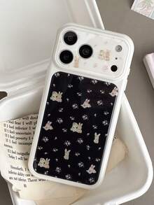 1pc Korean Ins Gentle & Cute Floral Rabbit Phone Case Suitable For IPhone 17 Pro Max, 17 New Model, 16 Pro, Feminine Design, Unique, Luxury Feel, Shock-Proof Protection For IPhone 15, 14, 13 - Black - View 3