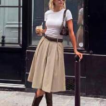 PETITE Pantalones de cinco puntos para primavera/verano: románticos, elegantes, casuales y perfectos para unas vacaciones. Con estilo, versátiles y sofisticados. Un aspecto vintage adecuado para ir al trabajo. De moda y exclusivamente elegantes. - Caqui - Ver 1