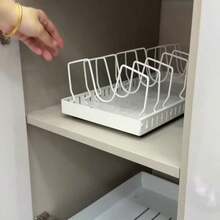 1 pieza Organizador de gabinete extraíble para ollas y sartenes con estante deslizante para tapas de ollas y estante para ollas, adecuado para almacenar tapas de ollas, utensilios de horneado y vajilla dentro de los gabinetes - Blanco - Ver 5