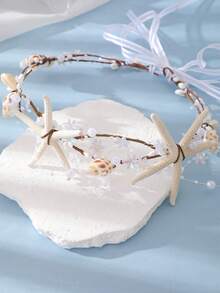 Starfish & Shell Flower Crown, Perfect Accessory For Beach Wedding / Vacation Photoshoot - Multicolor - View 2