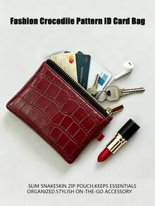 1pc Crocodile Patterned Coin Wallet, Women's Wallet, Lipstick Small Storage Bag, Coin Pocket Wallet, Small Zipper Card Bag, Coin Purse - Multicolor - View 6
