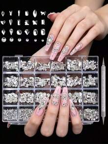 12pcs Diamond, Bow, Star, Marquise, Heart And More Shapes Nail Art Decoration Set, With Pickup Pen, 3D DIY Nail Decorations For Daily Use And Travel - Clear - View 4