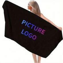 1條客製化照片Logo、隊伍Logo、團體Logo主題海灘巾，適用於露營、旅行、海灘，配件毛巾，超強吸水、特大號柔軟舒適海灘巾 - 彩色 - 查看 10