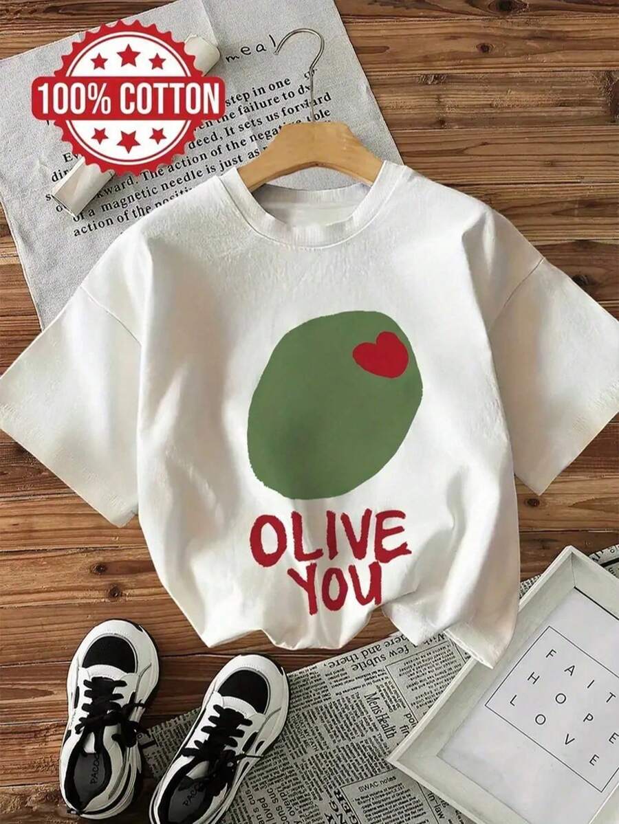 1 Piece, 100% Cotton, A 100% Cotton Loose T-Shirt, Summer Short Sleeve And Crew Neck T-Shirt, Women's Short Sleeve And Crew Neck T-Shirt, Solid Color, Olive Green With Branch, Heart And Letter Patterns, Suitable For Vacation, Daily Casual Wear, Street Wear, White Clothing For Women, Oversized Curved Top, Loose Top For Spring And Summer, 100% Cotton Top, Women's Short Sleeve T-Shirt Pattern, Soft And Comfortable, Daily Wear, Street Wear, Y2k, Beach, Gradient, Vacation, Top, Summer, Spring, -Shirt, Gym, Sports, Party Top, Vintage, Carnival, San, Maija, Women's Top, Women's Clothing, Spring Outfit, Women's Funny T-Shirt For Summer, Vacation, Casual, Car, Women's Clothing For Easter, Carnival, All Seasons, Office/Lounge/Home, Simple, Women's Western Style Clothes, American Retro Style, Outerwear, Autumn, Plus Size, Summer Style T-Shirt. - White - View 1