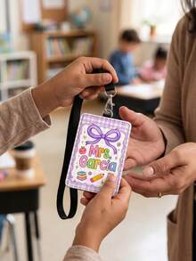 1pc Custom Teacher Name Badge Holder,Coquette Bow Lanyard, Clear ID Window Card Holder,Staff ID Card Holder, Back To School, Teacher Appreciation Gift - Multicolor - View 9