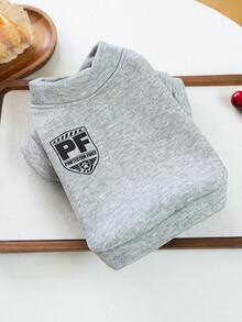 1件寵物衣服，狗/貓服飾，舒適運動衫系列適用於小型犬和幼犬，春/秋季 - 爪子保護隊標誌 + 素色連帽衫 - 淺灰色 - 灰色 - 查看 9