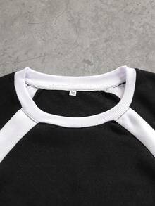 Men's Colorblock Patchwork 2 Pieces Set Crew Neck Sweatshirt + Wide Leg Sweatpants Streetwear Sports Outfit - Black - View 3