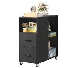 Mobile File Cabinet, Office Filing Cabinet With Open Shelves And Drawers, Under Desk File Cabinet - 黑色 - 查看 1