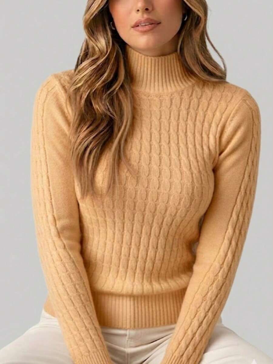 Women's Winter Long-Sleeved Modal Knit Blouse With Braids. Stylish Quilted Knit. Braided Design. - Kem sữa - Xem 1