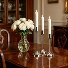 3pcs Silver Elegant Candlestick, Suitable For Wedding Party Dining Table Centerpiece Decor, Banquet Atmosphere Candle Holder, Versatile Metal Candle Stand, Dining Table Centerpiece, Party Hotel Holiday Scene (Candles Not Included) - Versatile - View 2