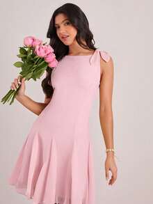 Vestido mini elegante de unicolor con recortes sin mangas, para verano - Rosa coral - Ver 1