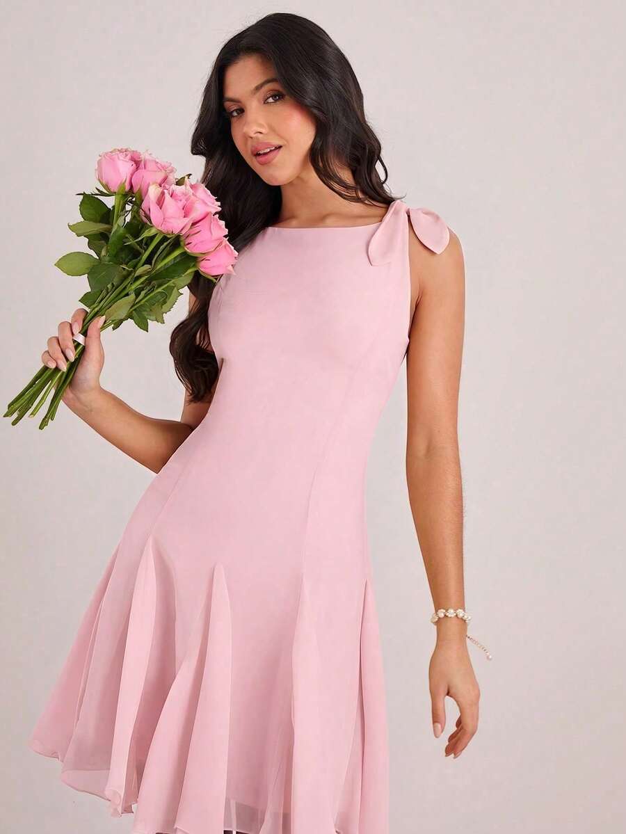 Vestido mini elegante de unicolor con recortes sin mangas, para verano - Rosa coral - Ver 1