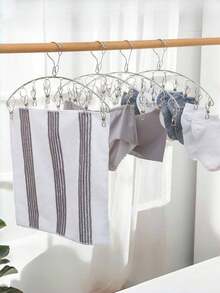 Stainless Steel Sock Drying Rack, Hanging Herb Drying Rack, Foldable, With 40/20/10 Clips, Suitable For Socks, Bras, Underwear And Laundry Accessories, Home Decor. - Silver - View 10