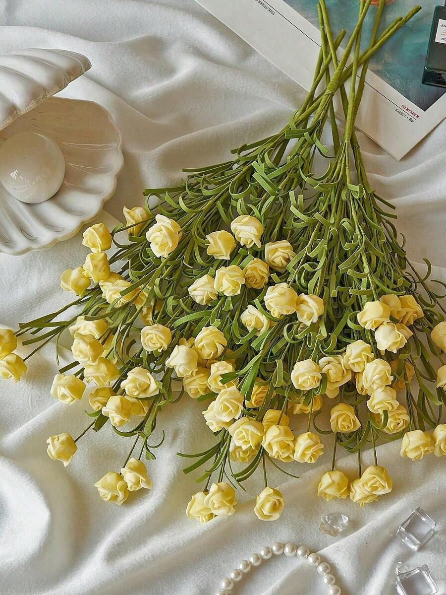 1/3/6pcs Artificial Mini Rose Bouquet, Realistic DIY Foam Flower Decoration. Suitable For Mother's Day Gift, Wedding Bouquet And Centerpiece, Outdoor Party Backdrop, Room And Tabletop Decor, Garden Potted Plant Ornament, Birthday Gift, Graduation Ceremony Home Decor, Back To School Home Supplies And School Supplies, Wedding Decoration, Fake Plants Living Room, Bathroom Decor, Home Decor, Pampas Grass Decoration, House Decor - Yellow - View 1