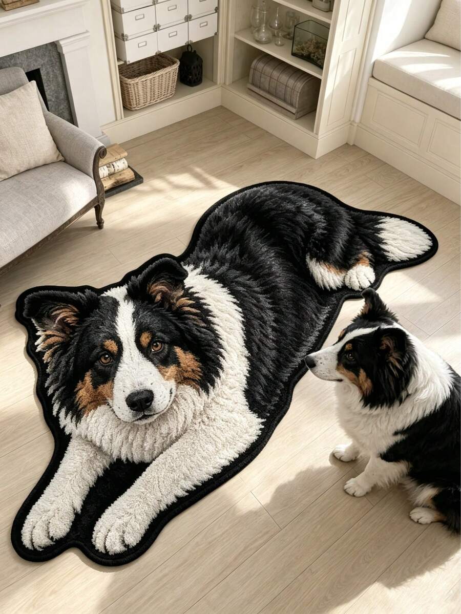 1 pieza Alfombra de piso con cachorro Border Collie, Alfombra de sala de estar, Alfombra, Alfombra de área de sala de estar, Alfombra de área pequeña, Tapete, Decoración del hogar, Alfombra de sala de estar grande, Alfombra redonda, Decoración del hogar de sala de estar, Decoración de habitación, Alfombra lavable, Regalo de temporada de graduación - Border Collie - Ver 1