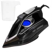 Adler مكواة بخار بمضخة مياه وشاشة LCD وقوة 3000 واط وقاعدة SWIFT GLIDE مؤكسدة وبخار عمودي 260 جم/دقيقة و65 جم/دقيقة وميزة منع التنقيط ومكافحة التكلس وسعة 450 مل باللون الأسود - قابس اتحاد أوروبي نوع E (220 إلى 240 فولت) - مشاهدة 3
