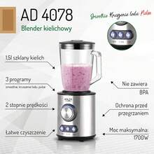 Adler Blender Countertop Jug Blender Smoothie Maker 1700W 1.5L Glass Jug 2 Speed Smoothie Ice Crush Pulse 4-Blade Stainless Steel Overheat Protection - EU E Type Plug(220-240V) - View 10