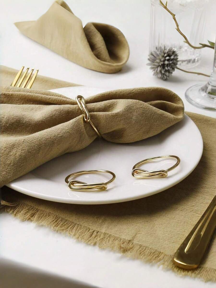12/50 Pcs Gold Napkin Ring Minimalist Knotted Tablecloth Napkin Holder Sturdy Metal Modern Decor For A Wedding Gift Set For Halloween Thanksgiving Christmas Dinner Table Decoration