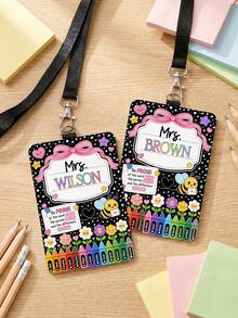 1pc Customized Teacher ID Card Holder With Name Lanyard, Teacher Badge Holder, Cute Bee & Crayon Design, Composition Notebook Lanyard, End Of Semester Teacher Gift, Teacher Appreciation Gift, Teacher Gift, Back To School, Teacher Accessories - Multicolor - View 5