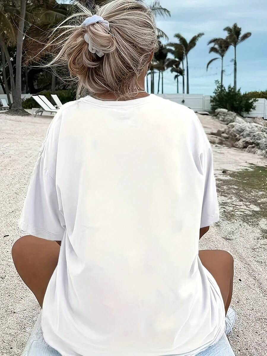 100% Cotton. Printed Short-Sleeved Casual T-Shirt. 1pacPlus Size - Plus Size -#008 Korean Version Dopamine Korean Version Spring Summer Innerwear Sweet And Fresh Style High Quality Retro Casual Melamine Top. Spring Summer Top. - 白色 - 查看 1