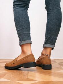 Giày Loafers đế cao cổ điển màu nâu nữ, phong cách Preppy học đường, giày xỏ casual - màu nâu - Xem 4