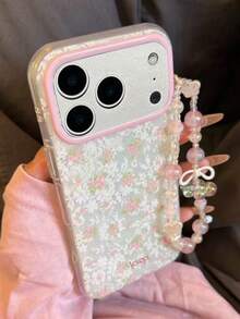 可愛蕾絲粉色花朵蝴蝶手機殼 適用於 iPhone 17 Pro Max 17 Pro 17 Air 17 16 15 14 13 12 11 Pro Max 軟膠防震保護套 - 蕾絲花朵 - 查看 3