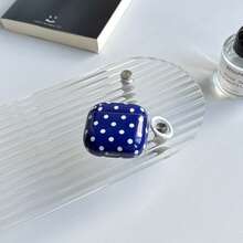 Simple Classic Black And White And Red And Mint Green And Beige And Brown And Fruit Green Color And Klein Blue And Rose Red And Light Blue And Pink Polka Dot Pattern Glossy Surface Earphones Protective Cover Case For AirPods 1 2 3 4 Pro Pro2 Pro3 - Blue - View 6