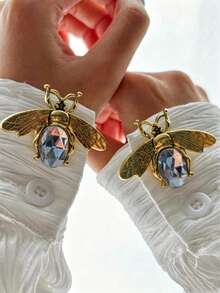 2pcs Shirt Button Set, Diamond Insect Pattern Diamond Cufflinks, Vintage Cufflinks, Clip-On Buttons, Suitable For Dresses, Weddings, Formal Wear Decoration, Clothing Accessories, Gifts And Christmas Party Decorations - Gold - View 1