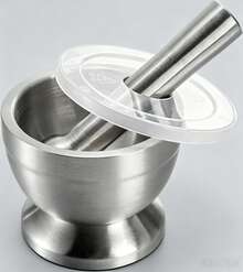 18/8 Brushed Stainless Steel Mortar And Pestle Set With Lid, Non‑Skid Base Spice Herb Crusher, Easy‑Clean Garlic Grinder, Cocina Kitchen Tool For Pesto Seasoning, For Salt And Pepper Grinding As Salt And Pepper Shaker Alternative - 1 - View 5