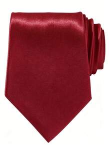 1PC Men's Solid Pink Fine Striped Textured Lightweight Hand-Tied Necktie Suitable For Wedding, Daily, School, Party, Date - Burgundy - View 1