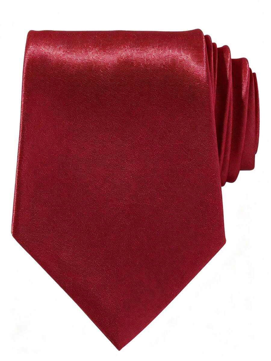 1PC Men's Solid Pink Fine Striped Textured Lightweight Hand-Tied Necktie Suitable For Wedding, Daily, School, Party, Date - Burgundy - View 1