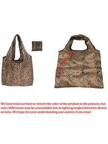 New Foldable Shopping Bag, Suitable For Daily Shopping, Outings, Beach Trips, Summer Outfits, Fashionable Leopard Print Handbag, Durable Polyester Material, Women's Large Capacity Leopard Print Handbag | Large Capacity, Easy To Fold, Suitable For Daily, Travel, Work, Shopping - Fashionable Leopard Print Handbag, Multifunctional Handbag, Sturdy And Durable Handles, Fashion Accessory - Gold - View 10