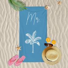 1pc Super Soft Blue Mr. Coconut Tree Pattern Beach Towel, Suitable For Beach, Pool Party, Vacation - Beach & Pool Accessories - Style3 - View 5
